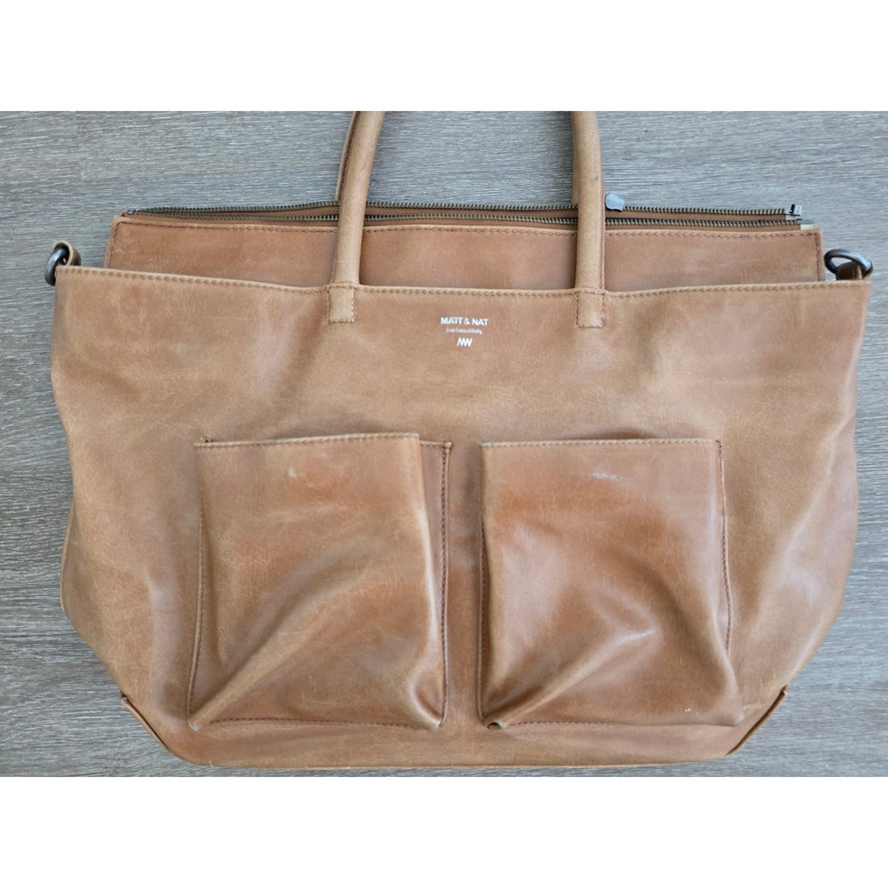 Matt & Nat Vegan Leather Diaper Bag‎ Tan Brown Tote with Changing Mat